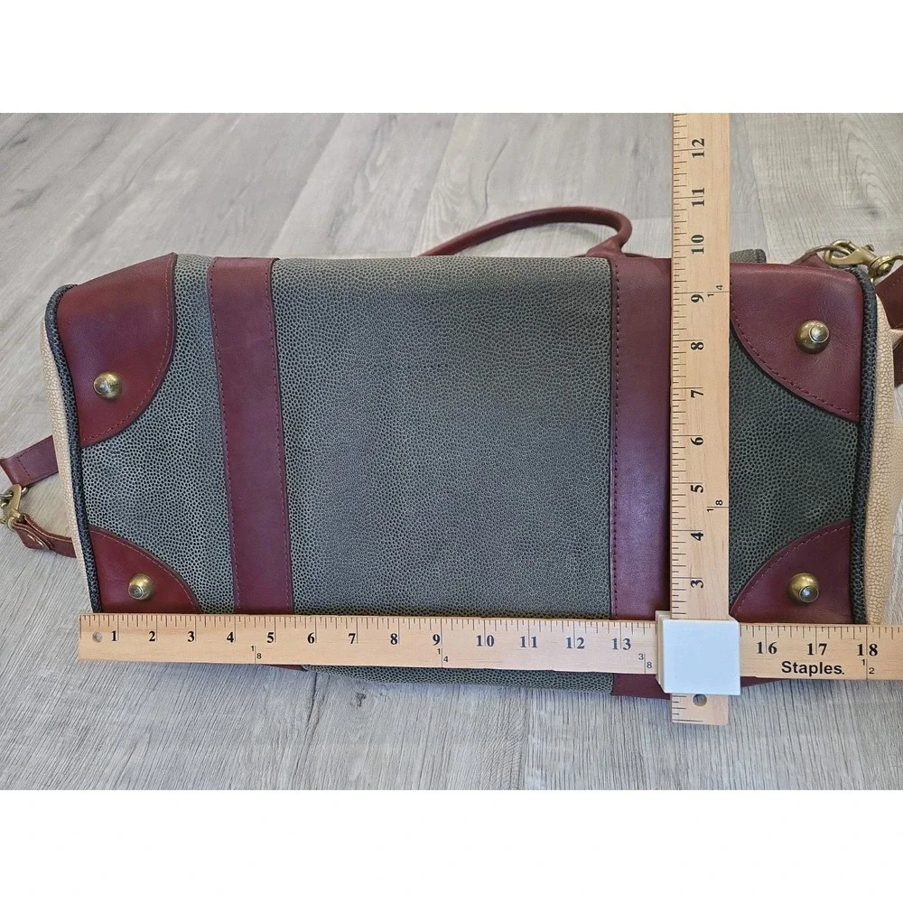 Vintage Tommy Bahama Mens Travel Duffel Bag Leather Green Beige Luggage Straps
